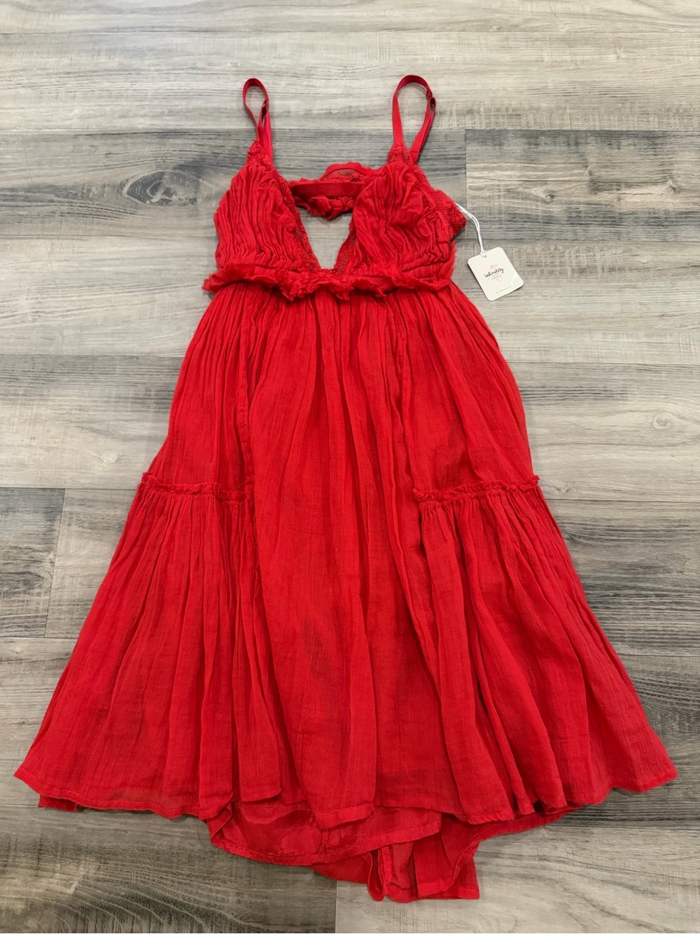 Free People FP One Red Gauze Lace Trim Open Back Mini Dress XS NWT